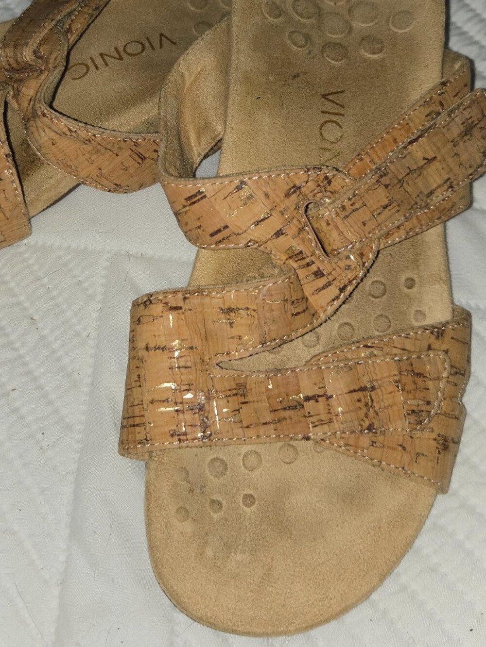 VIONIC Gold Cork Slide Sandals Size 8 - Picture 2 of 7